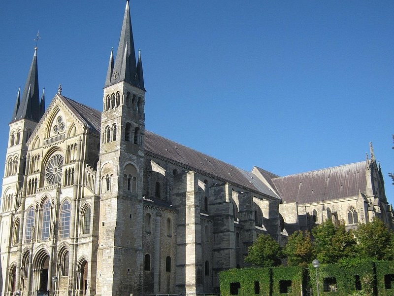 The Basilica of Saint-Remi in Reims, its two towers and long nave